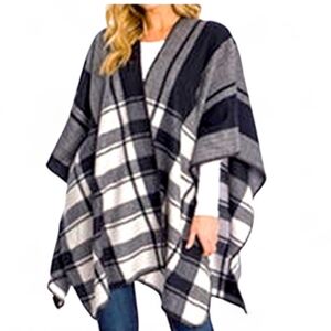 Woolrich One Size Blanket Wrap Black White Plaid